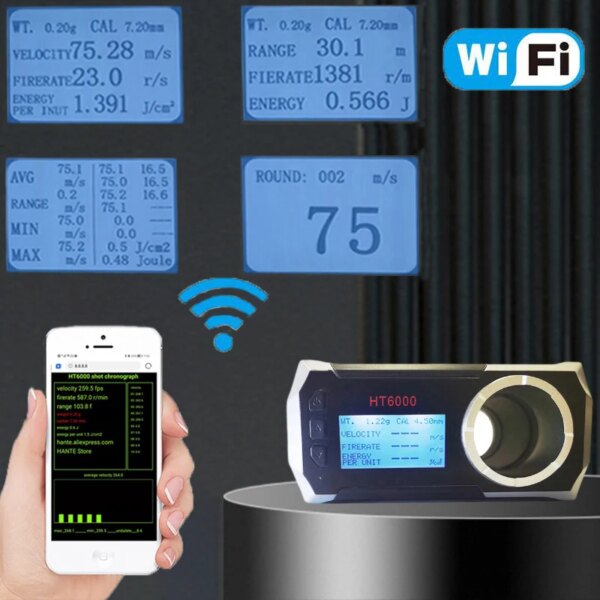 WIFI HT6000 Multifunctional for Shooting Speed Meter Ball Velocity Energy Measurement LCD voice 0-999 m Shooting Speed Tester